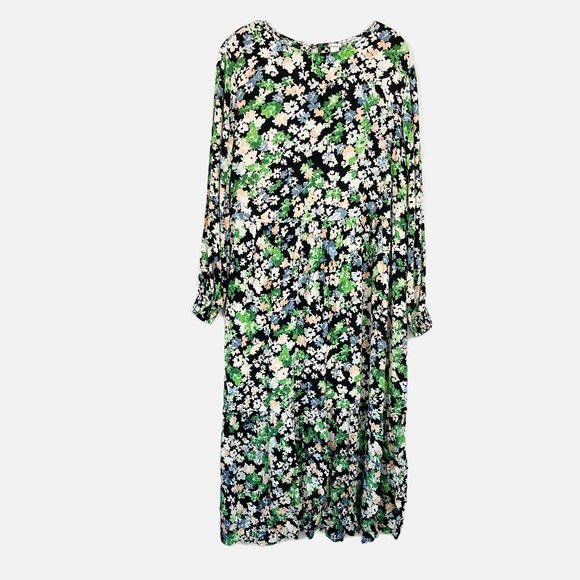 H&M | Dresses | Hm Black Green Floral Long Sleeve Midi Maxi Dress Size  Large | Poshmark